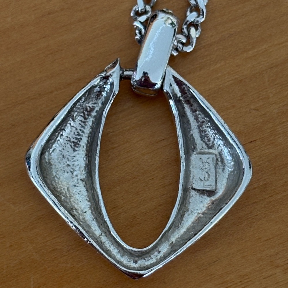 Yves Saint Laurent Silver Tone Chain Geometric Pendant Crystals 20.5-22" extend - Picture 13 of 14